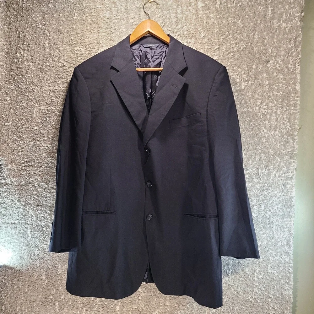 Brooks Brothers Brooksease Wool Blazer Suit Black Made In USA 44, 3 Button